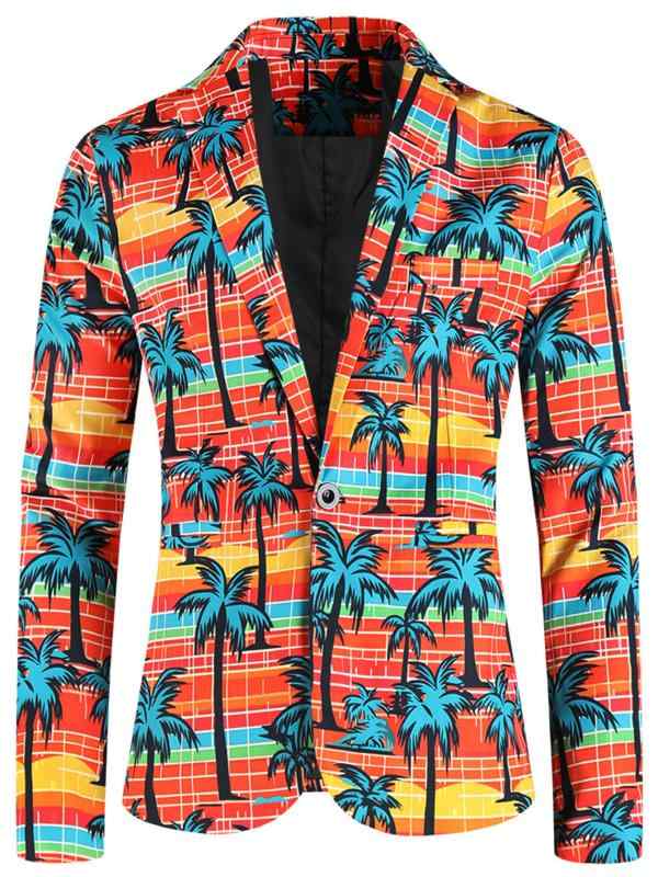 テーラードジャケット メンズ 男性用 1つボタン シングルブレスト 総柄プリント カジュアル スリムフィット 大きいサイズ ポリエステル混紡 オールシーズン 普段使い デイリーユース 長袖 レギュラー丈 センターベント