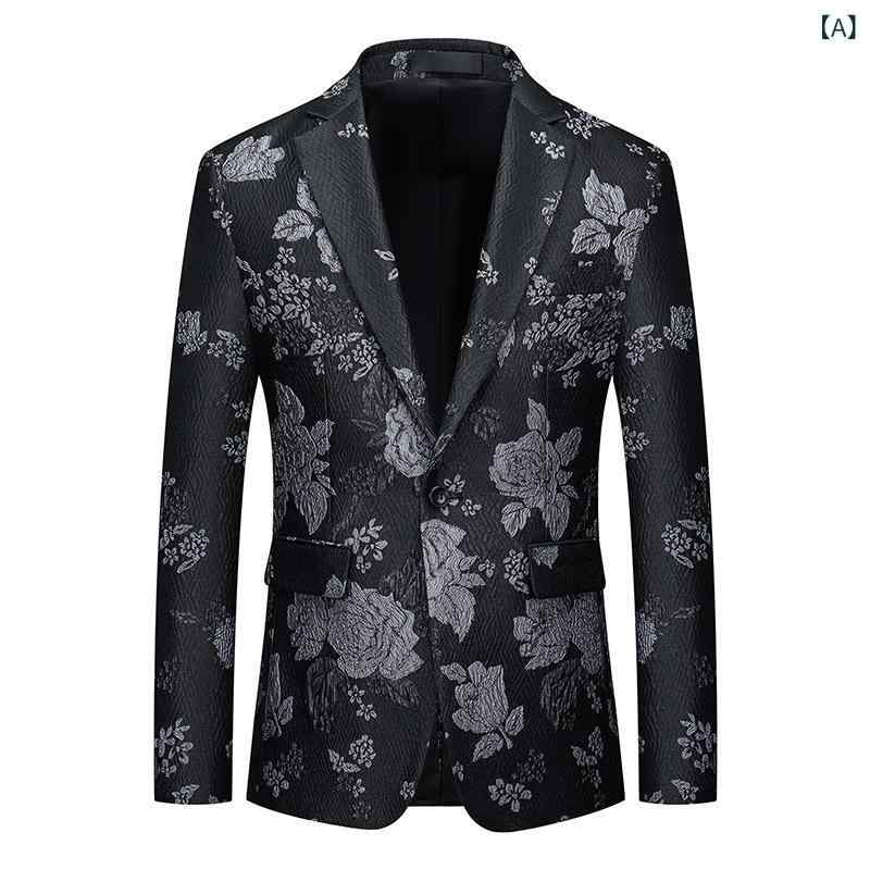 ジャケット メンズ ビジネス カジュアル 刺繡 花柄 ウォッシャブル テーラードカラー シングルブレスト コットンブレンド 麻 春夏 ステージ衣装 礼服 発表会 演奏会 ゆったり ルーズフィット