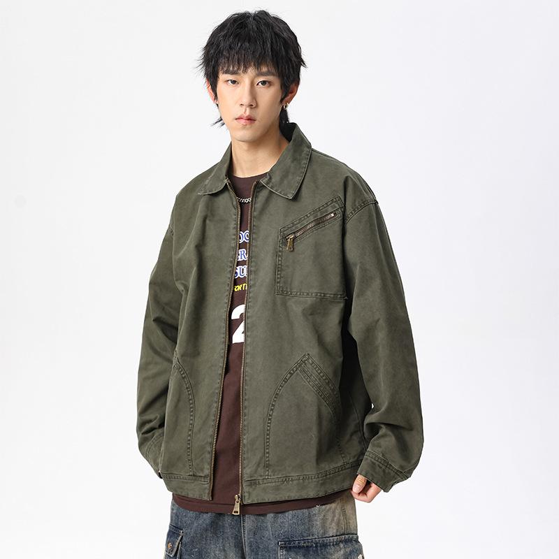 ジャケット メンズ 秋冬 アメカジ レトロ ウォッシュ加工 デトロイトジャケット コットン デニム 襟付き 丈夫 アウトドア アウター カーキ 普段使い