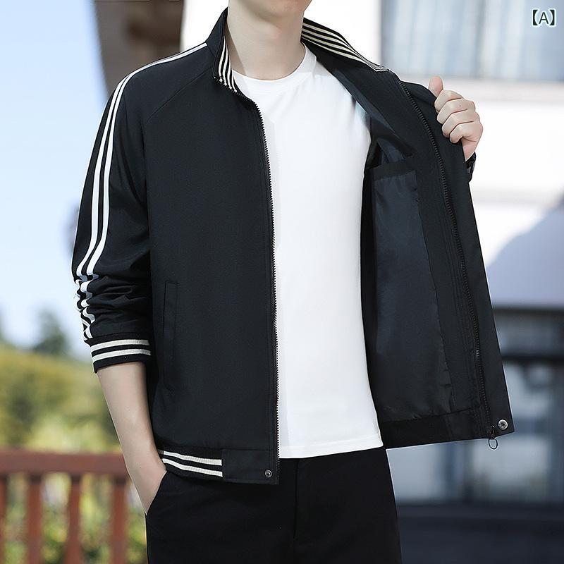 ジャケット メンズ 男性用 アウター 春夏 カジュアル ファッション スリム スタンドカラー ジップアップ 防水 防寒 厚手 シワになりにくい リブ袖 リブ裾 サイドポケット付き 黒 濃緑 青 ブルゾン