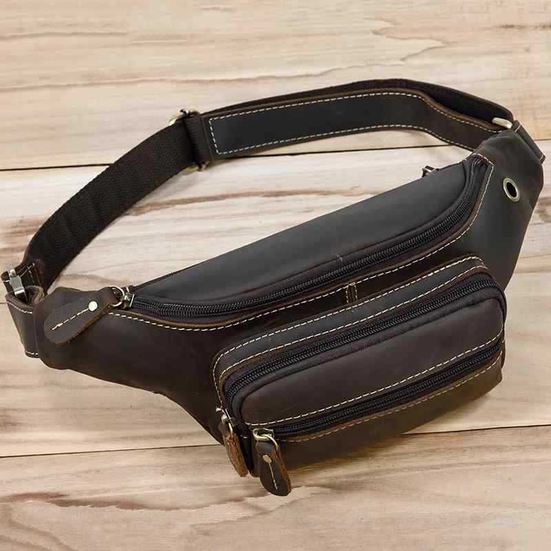 ボディバッグ メンズ 男性用 本革 牛革 クレイジーホースレザー レトロ 多機能 耐摩耗性 カジュアル アウトドア 旅行 ウエストバッグ ショルダーバッグ 斜め掛け 小型 ワンショルダー ブラウン系