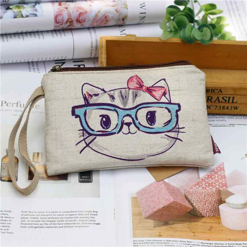 ミニバッグ レディース 女性用 スマホポーチ コスメポーチ クラッチ 横型 麻柄プリント 猫柄 ライオン..