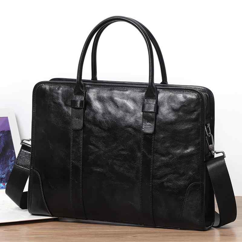 ビジネスバッグ 男性用 本革 トップグレインレザー 牛革 黒 PC収納 ブリーフケース 書類鞄 通勤 出張 手提げ鞄 ショルダーバッグ 肩掛け鞄 14インチ対応 無地 スタイリッシュ おしゃれ
