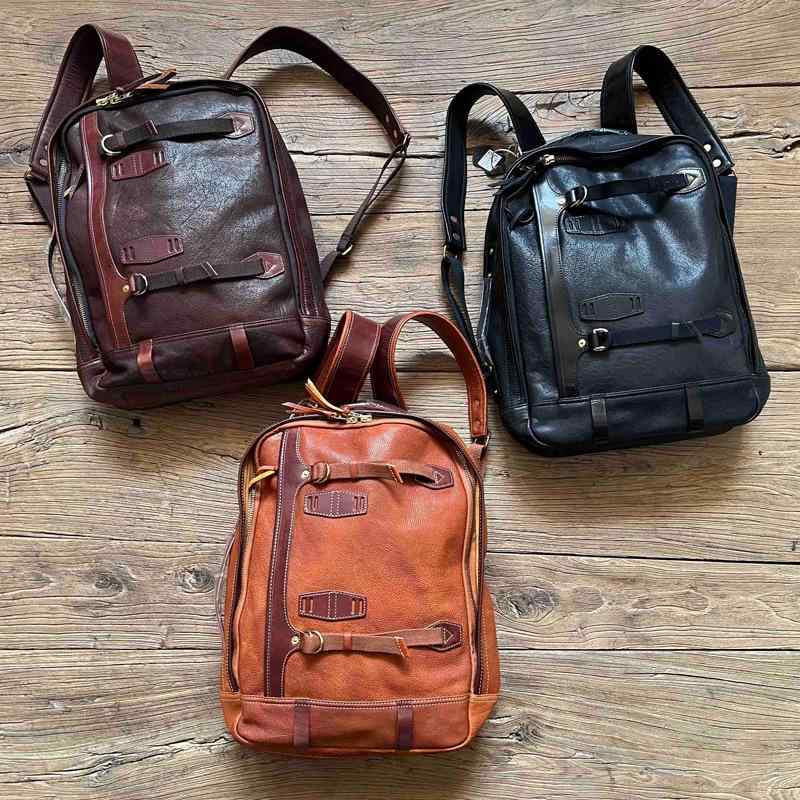 バッグ ユニセックス 本革 牛革 純銅金具 高級感 耐摩耗 リュック ハンドバッグ 2way PC収納 A4 15イン..