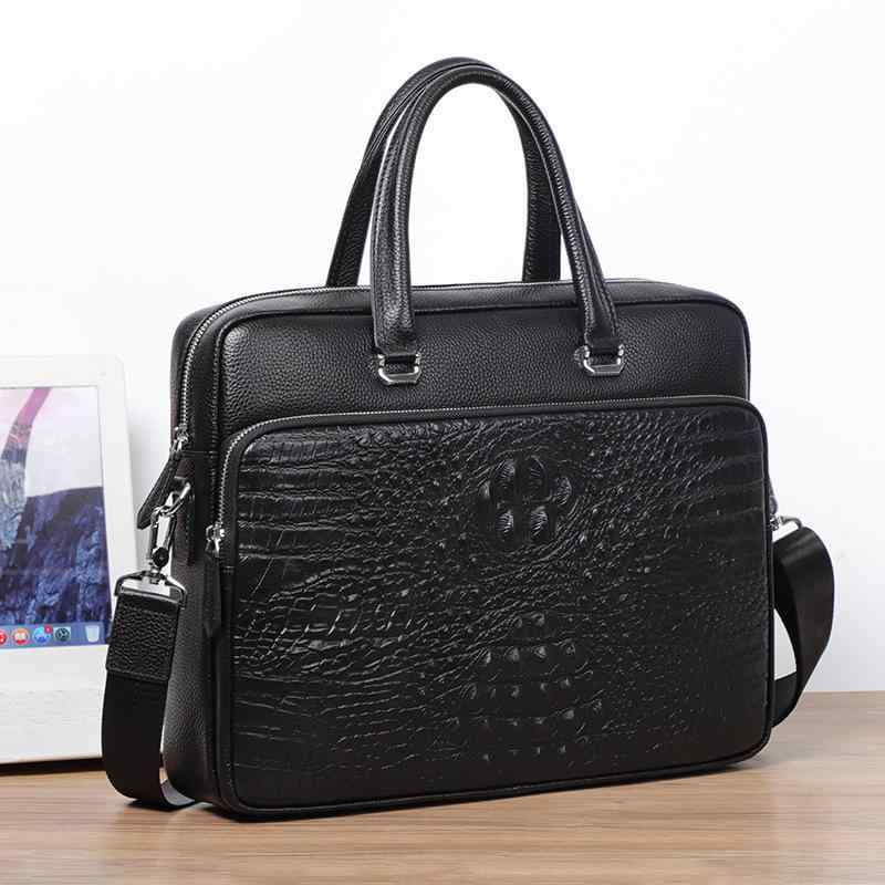 ビジネスバッグ メンズ 本革 牛革 レザー クロコダイル柄 型押し ブリーフケース 大容量 ブラック 書類..