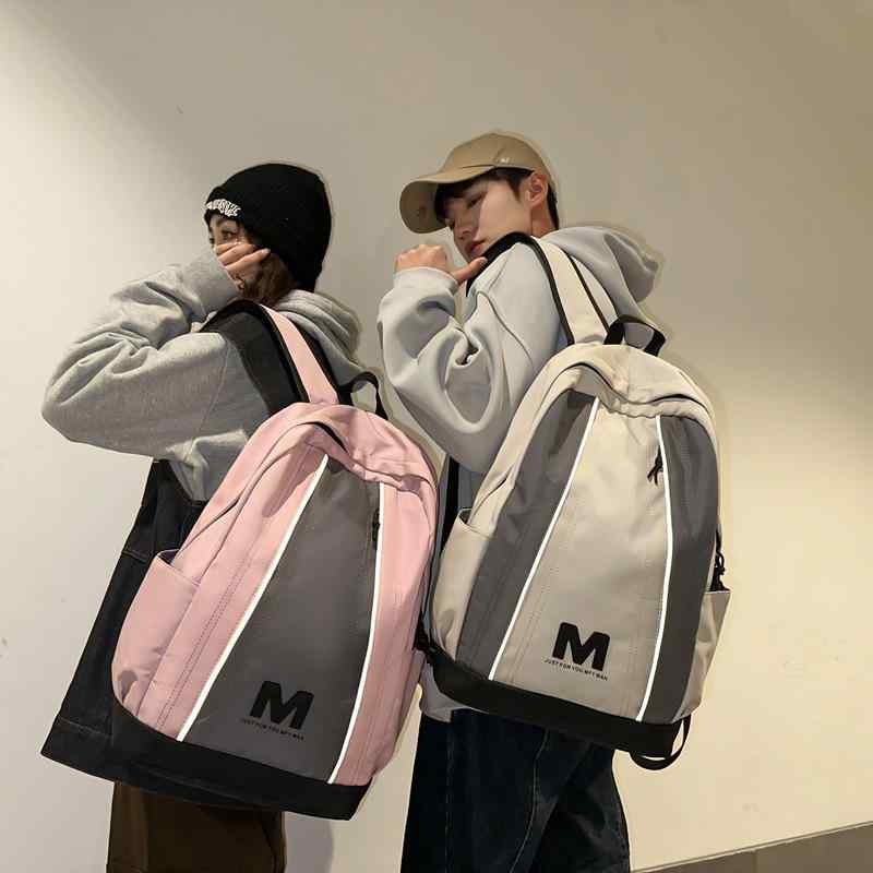 リュックサック 男女兼用 高校生 大学生 バックパック 通学 通勤 普段使い 大容量 防水 ナイロン 切り替えデザイン ストリート ファッション トレンド おしゃれ 鞄(4)