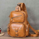 ボディバッグ メンズ レトロ 大容量 ショルダーバッグ 手作り 高級感 本革 牛革 トラベル 防犯 ブラウン ワンショルダー デイリーユース ストリート カジュアル 上品