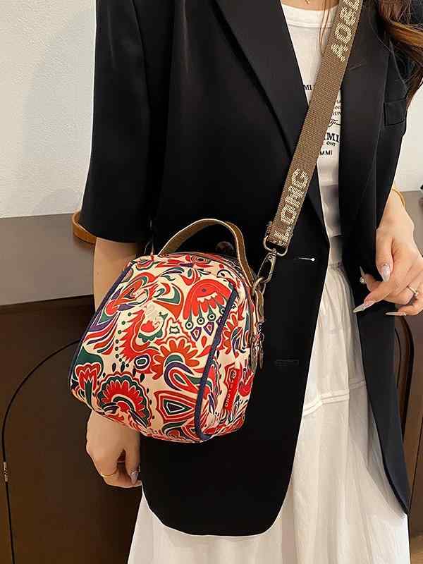 バッグ レディース ミニ ナイロン プリント柄 軽量 オーバル型 3WAY 肩掛け 斜め掛け 手提げ おしゃれ カジュアル レトロ 普段使い お出かけ ジップ開閉 内ファスナーポケット