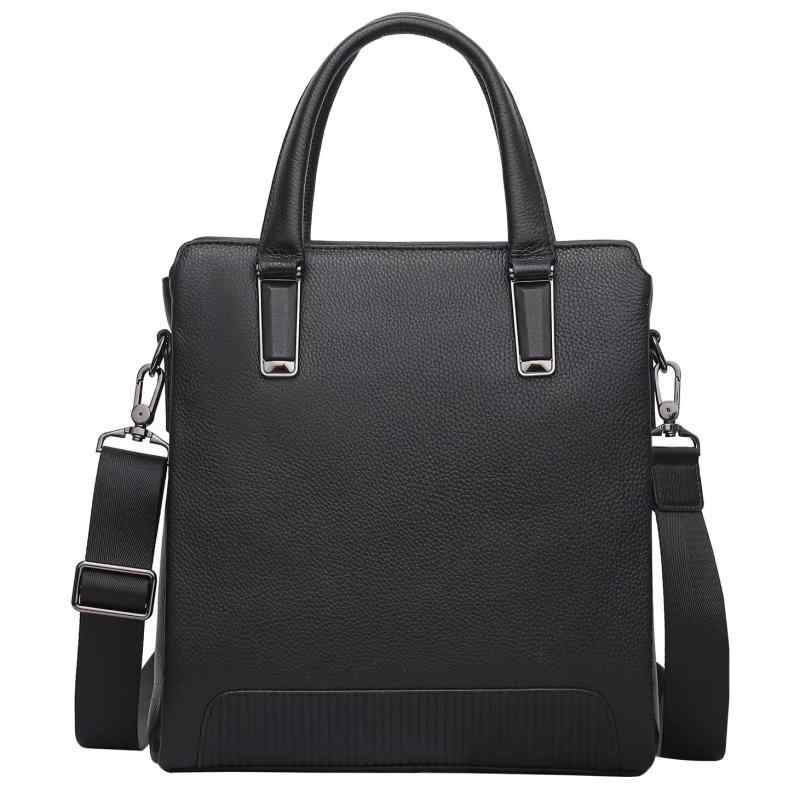 ビジネスバッグ メンズ 男性用 ブリーフケース 本革 牛革 トップグレインレザー 防水 拡張機能 14インチPC収納 通勤 出張 ビジネスシーン ブラック 無地 ステッチ エンボス加工