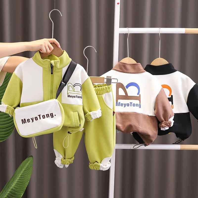 セットアップ 男の子 子供服 キッズ ボーイズ 秋冬 かわいい おしゃれ 切り替えデザイン ポシェット付き アウター ジャケット 長袖 ロングパンツ 上下セット 2点セット 普段着 綿