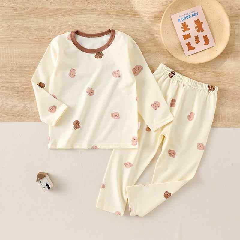 ベビー キッズ インナー パジャマ ルームウェア 男の子 女の子 兼用 秋冬 綿混 伸縮性 上下セット 抗菌 キャラクター柄 丸首 起毛加工 柔らかな肌触り