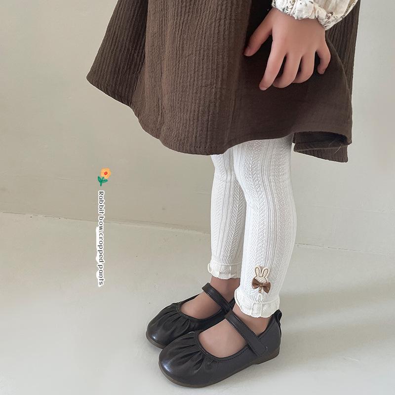 レギンス スパッツ 女の子 ベビー キッズ 子供用 綿混 九分丈 うさぎ 麦穂ビーズ かわいい 春秋 普段使い お出かけ ミドルウエスト 韓国子供服 ホワイト グレー ブラック ピンク