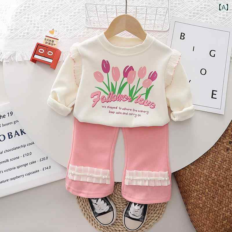 セットアップ キッズ 女の子 ベビー 春秋 長袖スウェットトップス パンツ 2点セット おしゃれ かわいい..