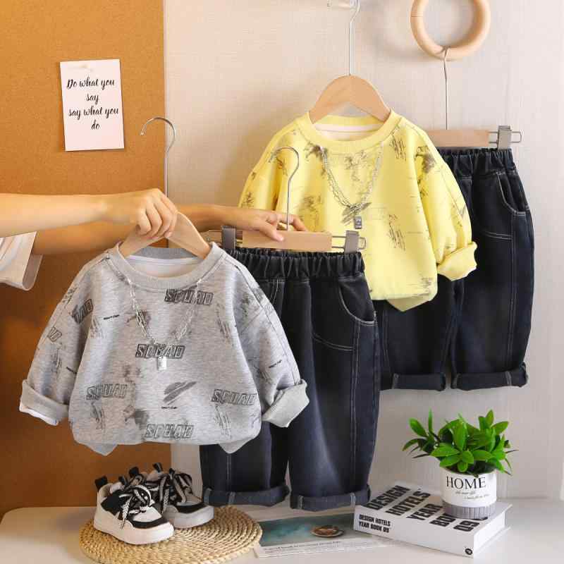 セットアップ 男の子 ベビー キッズ 幼児 春秋 長袖 スウェット トレーナー 綿 コットン カジュアル レタリングデザイン 上下セット 普段使い お出かけ 通園 おしゃれ かっこいい 肌に優しい
