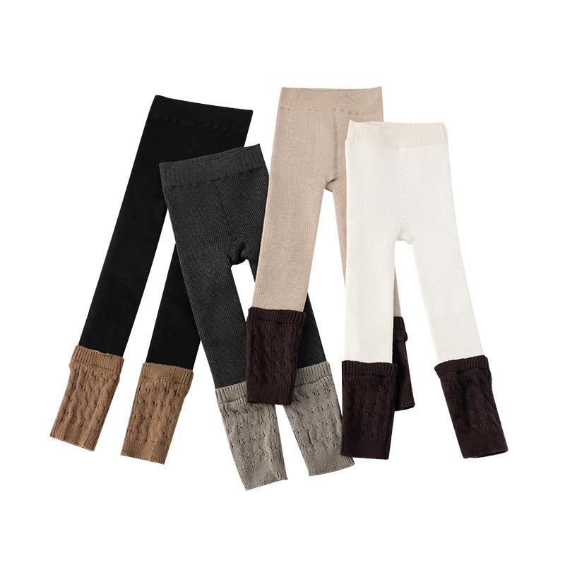 タイツ 女の子 キッズ ガールズ 冬用 厚手 裏起毛 あったか 保温 ニット レギンス くしゅくしゅ レッグウォーマー 切り替え シンプル ベーシック 通園 通学 普段使い ポリエステル混