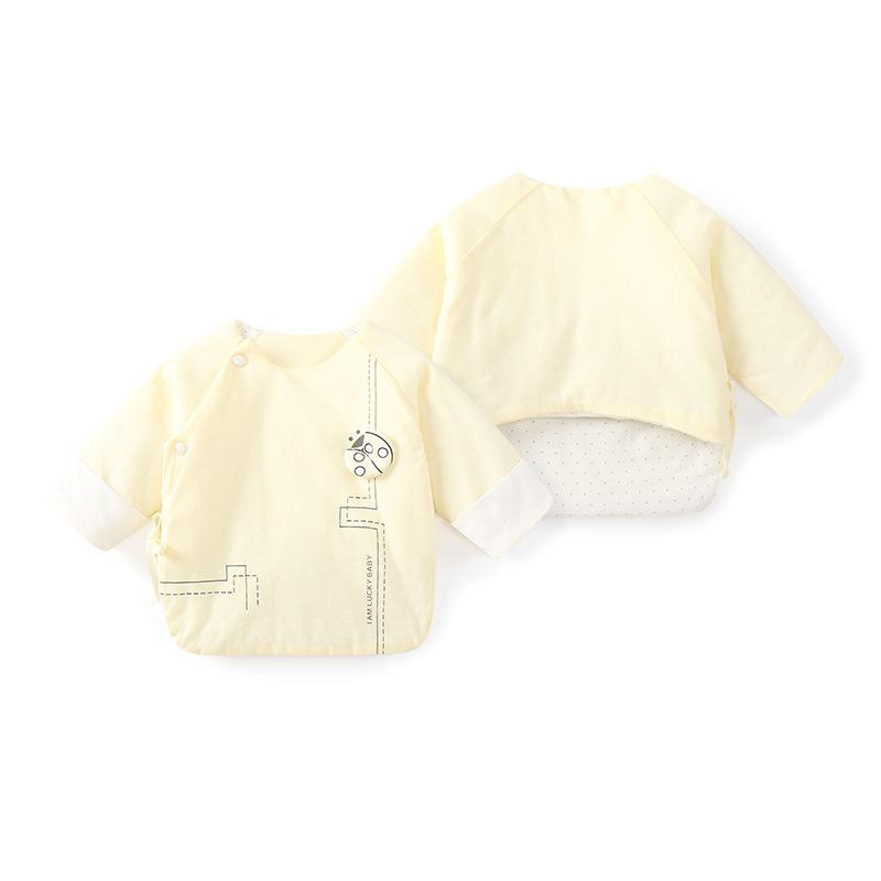 ベビー服 新生児 0-1歳 男女兼用 キルティング 中綿入り 和尚服 テントウムシ柄 綿100% ソフト加工 前..