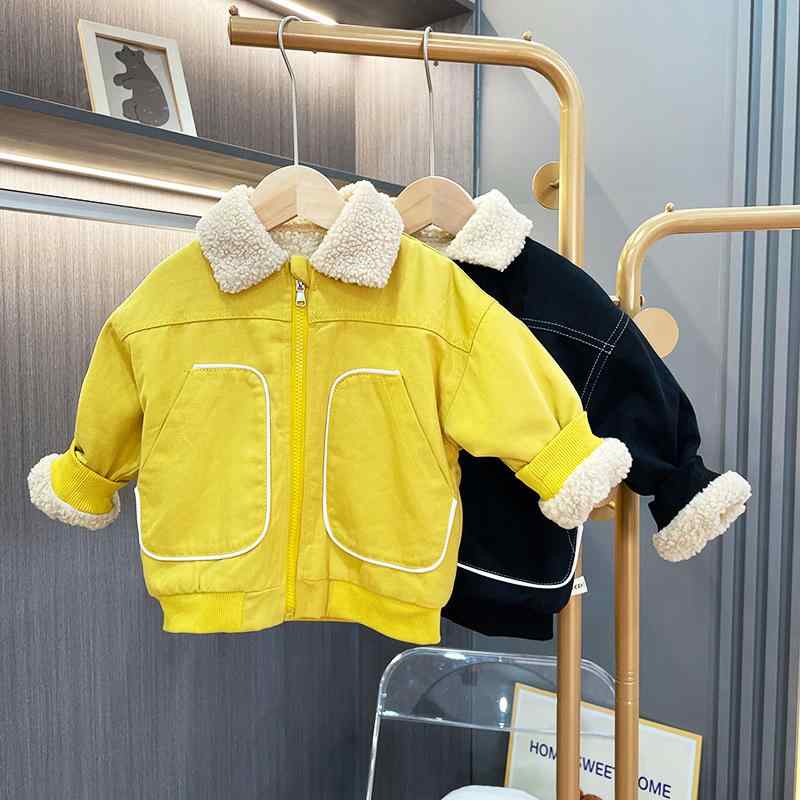 ジャケット キッズ 男の子 ベビー 秋冬 裏起毛 厚手 暖か 防寒 おしゃれ カジュアル 襟付き ジップアップ ショート丈 長袖 綿 ポリエステル 普段使い