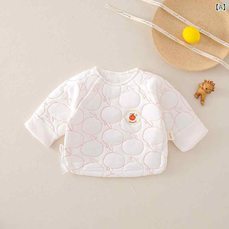 ベスト チョッキ ベビー 新生児 男女兼用 冬 暖かい 保温 綿100% コットン フルーツ柄 かわいい ソフトタッチ 丸首 ラウンドネック フードなし 起毛 2