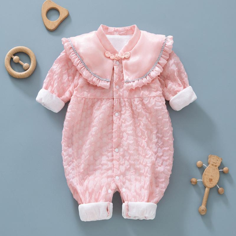 ロンパース 女の子 新生児 ベビー 春秋 ダブルレイヤー プリンセス風 かわいい おでかけ着 ショール風 ..