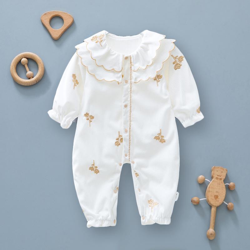 ロンパース 女の子 ベビー 新生児 長袖 カバーオール 春 秋 コットン 綿100% 裏地綿100% ダブルガーゼ ..