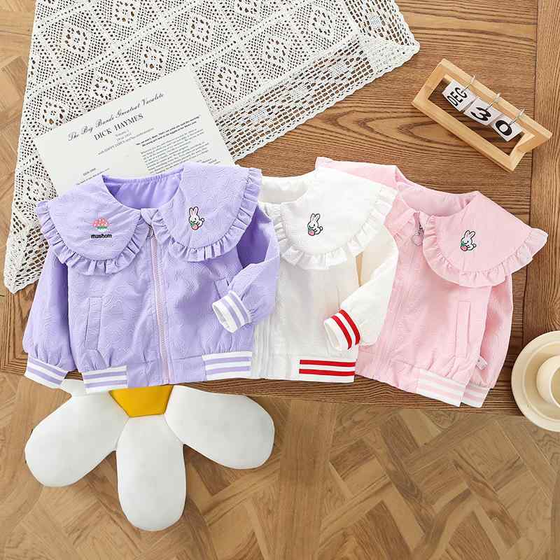 ジャケット 女の子 ベビー 春秋 セーラーカラー きのこウサギハート柄 織りアウター ポリエステル 普段..