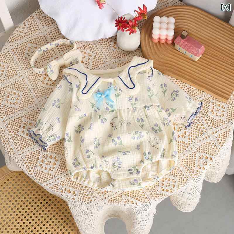 ロンパース ベビー 女の子 新生児 赤ちゃん 春夏秋 かわいい プリンセス お姫様 三角カバーオール 長袖 ボディースーツ 小花柄 ローズ柄 綿混 コットンブレンド お出かけ 普段着