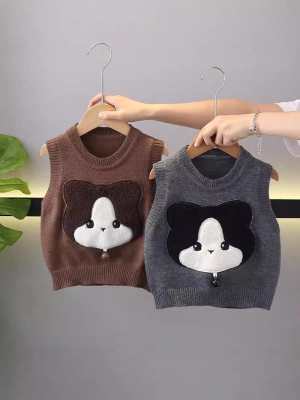 ベスト 男の子 キッズ 春秋 カートゥーン 小犬柄 ニット 綿 カジュアル ジレ プルオーバー 幼児 保育園..