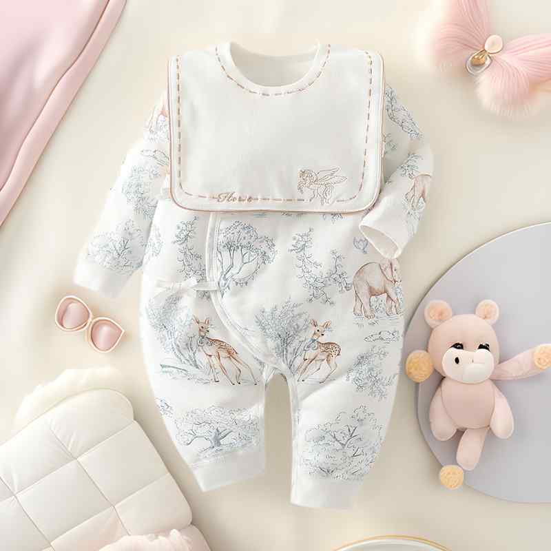 ベビー ロンパース 新生児 赤ちゃん 男女兼用 綿100% 長袖 カバーオール 秋冬 防寒 保温 綿入り 肌に優..