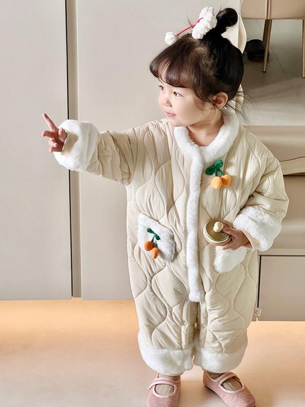 楽天way-ugoベビーロンパース 女の子 秋冬 保温 防寒 長袖 かわいい プリンセス風 お出かけ着 新生児 乳児 ポリエステル 肉厚 スナップボタン カジュアルスタイル ベビー服 赤ちゃん服 オフホワイト