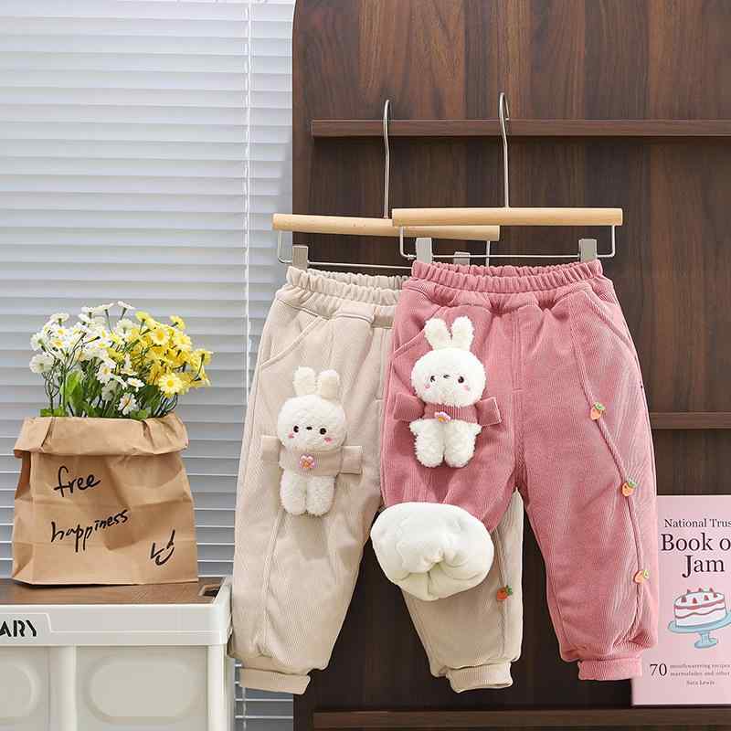パンツ 女の子 ベビー 子供 裏起毛 厚手 防寒 冬用 綿 コットン 長ズボン 立体うさぎ おしゃれ かわい..