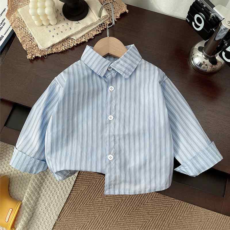 シャツ 男の子 ベビー キッズ 長袖 開襟 綿 コットン 優しい肌触り 韓国風 おしゃれ 襟付き ストライプ..