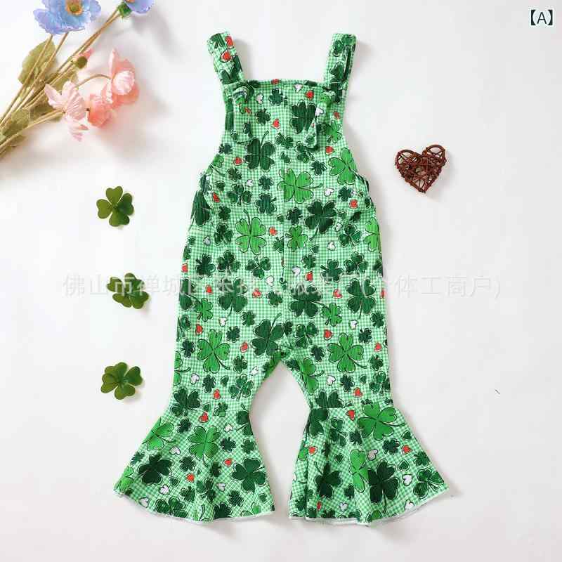 ロンパース 女の子 ベビー キッズ 春夏 ノースリーブ クローバー にんじん プリント柄 フレア サロペット オールインワン ロング丈 ポリエステル デイリー カジュアル