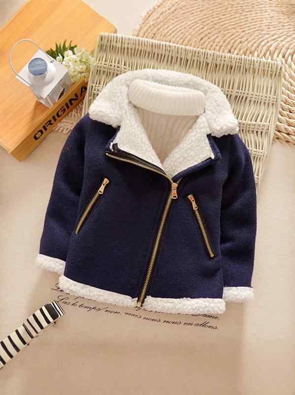 ベビー アウター 男女兼用 綿入れ ジャケット 裏起毛 厚手 防寒 暖かい 柔らかい 冬物 丸首 長袖 フードなし ジップアップ ミドル丈 韓国風 カジュアル