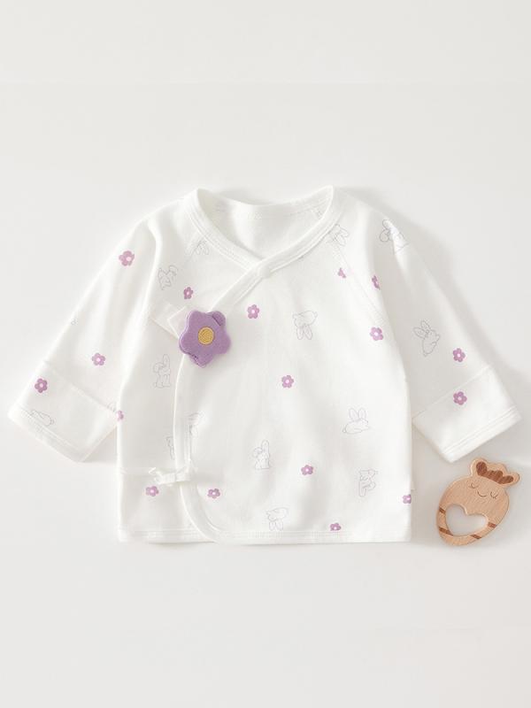 ベビー服 新生児 女の子 女児 短肌着 コンビ肌着 トップス 綿100% オールシーズン かわいい 前開き 花..