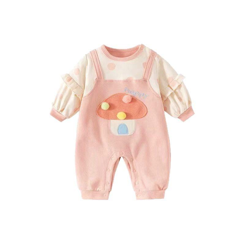 ロンパース 女の子 ベビー 新生児 幼児 スウェット 長そで コットン 綿 かわいい お出かけ着 プルオー..