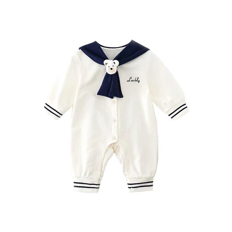 ロンパース ベビー 赤ちゃん 新生児 ユニセックス 男女兼用 セーラーカラー 長袖 かわいい 韓国風 コッ..