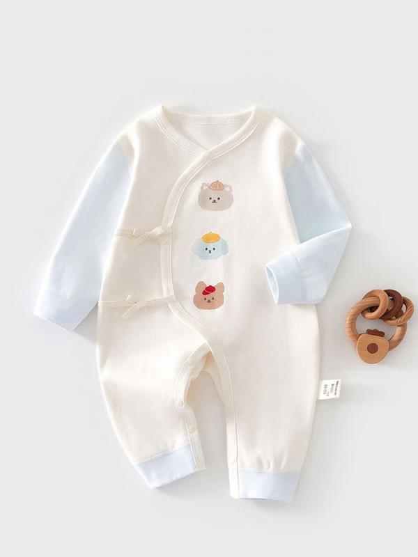 ロンパース 新生児 ベビー 和尚服 着物風 前開き 綿100% シームレス 腹巻 長袖 春秋冬 肌に優しい デリ..