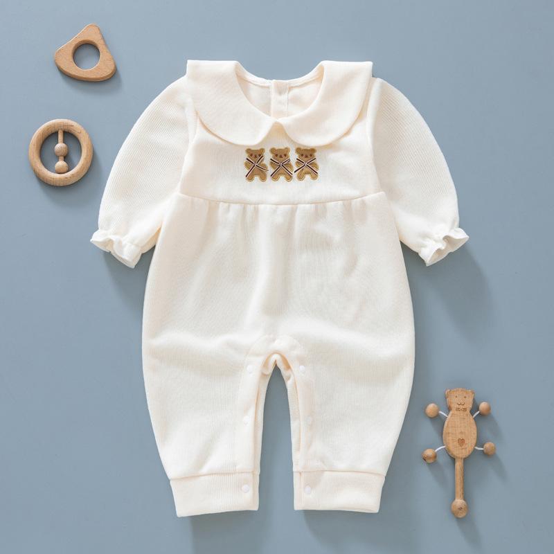ロンパース ベビー 新生児 男の子 女の子 長袖 薄手 綿 コットン プルオーバー 襟付き クマ柄 かわいい お出かけ パジャマ 部屋着 普段使い 春夏 肌に優しい カバーオール