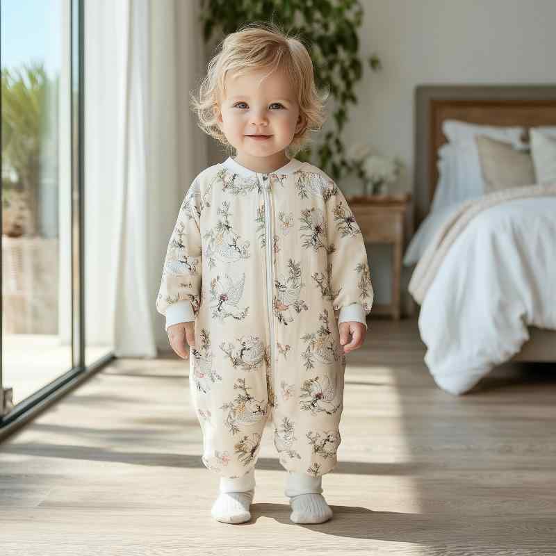 ベビー キッズ 男女兼用 ガーゼ スリーパー パジャマ 綿100% 分離型 寝冷え防止 エアコン対策 抗菌 恒温 吸湿速乾 動物柄 オールシーズン