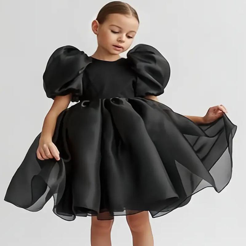 ドレス キッズ 女の子 パフスリーブ ふんわり チュール レース プリンセス エレガント ワンピース 発表会 結婚式 パーティー フォーマル 子供服 かわいい ポリエステル 白 ピンク