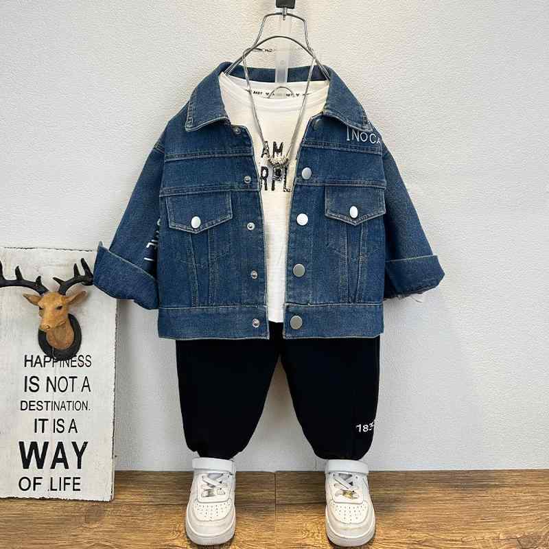 デニムジャケット 男の子 キッズ 春秋 綿 Gジャン アウター 長袖 ショート丈 無地 カジュアル 着回し ..