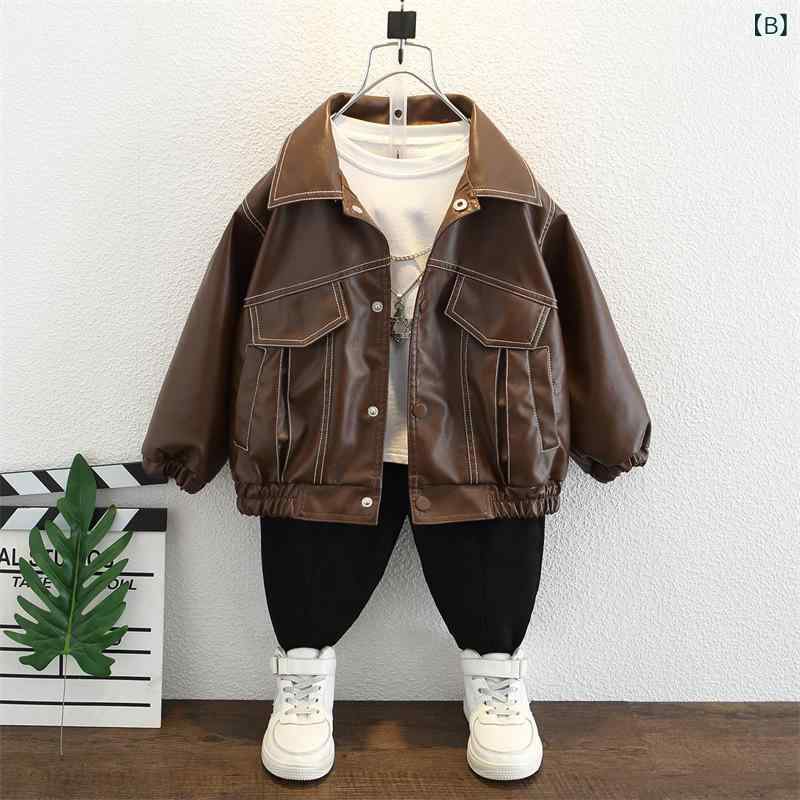 way-ugoのジャケット 男の子 キッズ 子供服 春秋 フェイクレザー PUレザー ライダース ブルゾン アウター かっこいい クール おしゃれ 襟付き 長袖 無地 カジュアル 普段使い 通園 通学｜アングル3