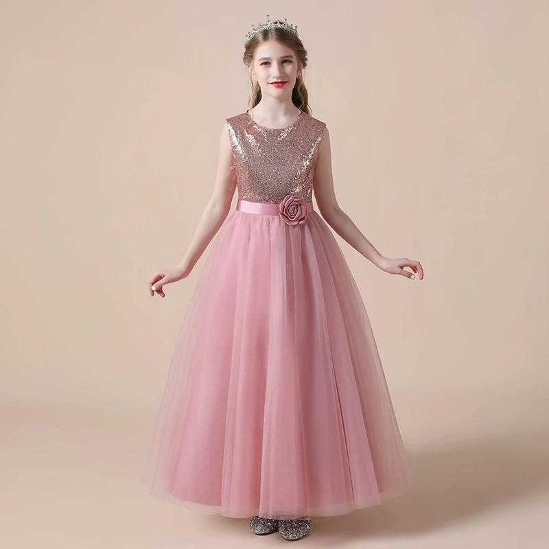 ドレス キッズ 女の子 ピンク プリンセスデザイン おしゃれ ふんわりボリューム チュール キラキラ フォーマル 発表会 演奏会 結婚式 パーティー ポリエステル素材 イブニングスタイル