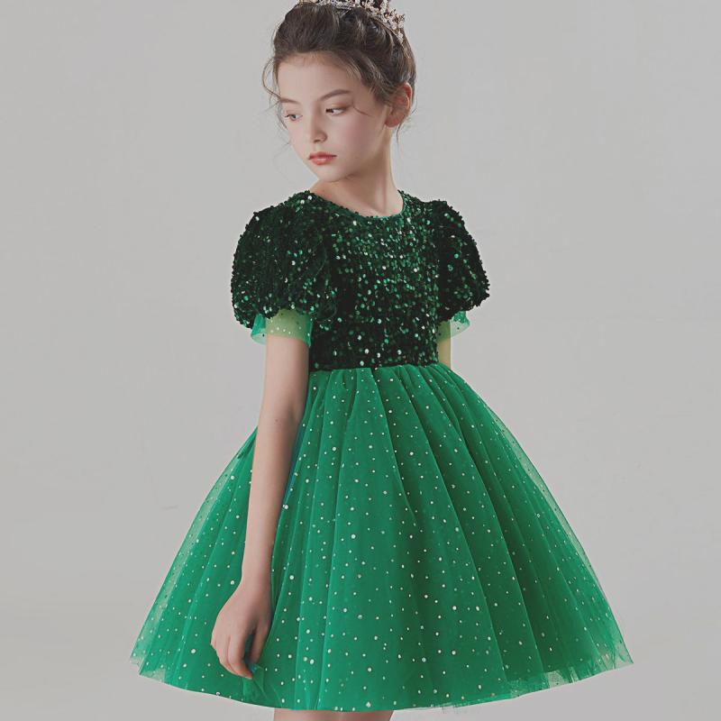 ドレス 女の子 キッズ ジュニア 欧米風 フラワーガール プリンセスドレス パフスリーブ ボリュームスカート リボン チュール ピアノ発表会 演奏会 イブニングドレス ロング フォーマル 結婚式 お呼ばれ