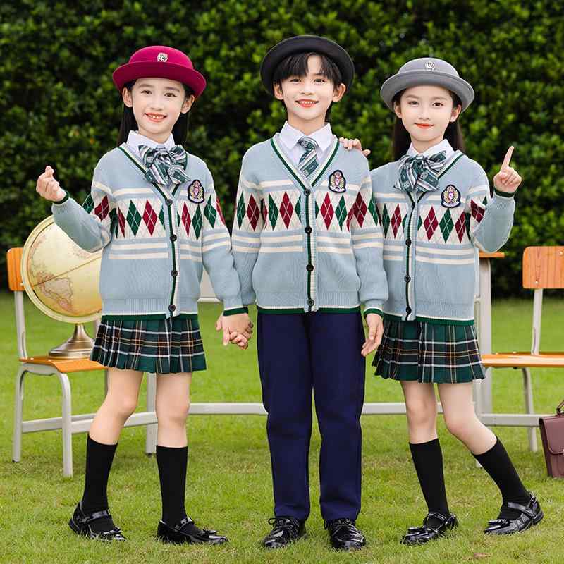 制服 キッズ 子供 秋冬 学院風 プレッピースタイル ニット セーター ベスト スリーピース 綿混 レーヨ..