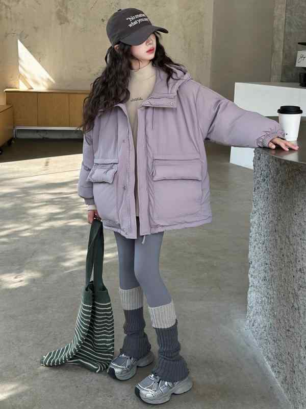 ダウンジャケット 女の子 ジュニア 韓国風 ボリュームシルエット ミドル丈 ゆったり オーバーサイズ 厚..