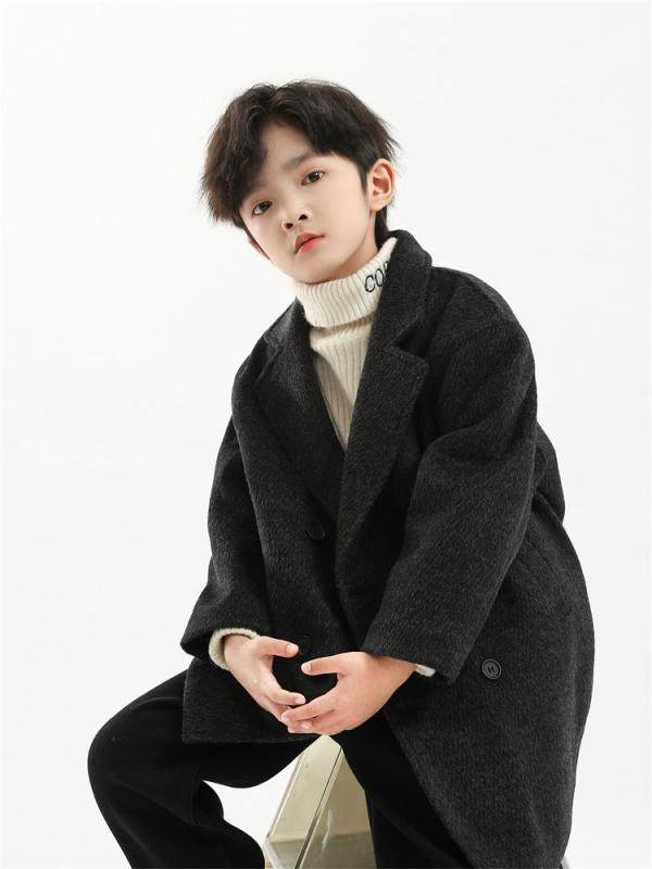 コート 男の子 男児 ジュニア キッズ 秋冬 厚手 中綿入り ウール メルトン ミドル丈 ダブルボタン 襟付..