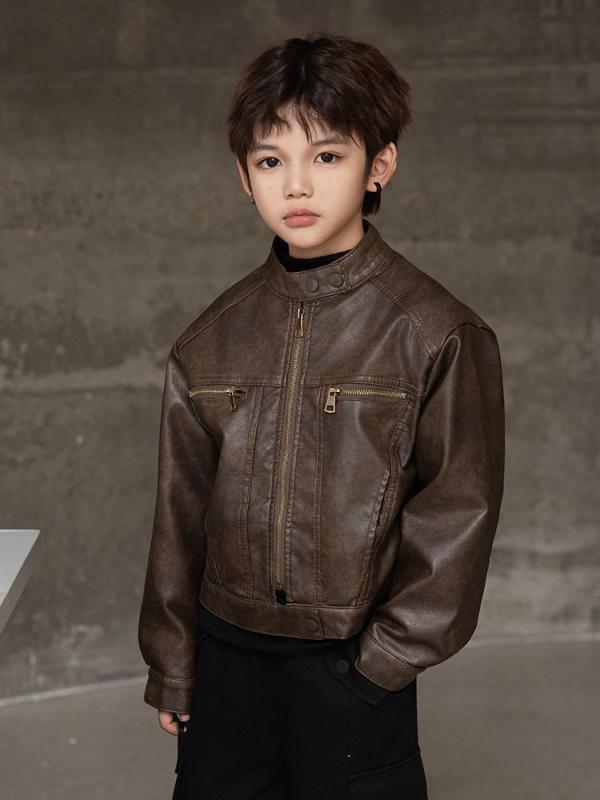 アウター 男の子 PUレザー シープボア 裏起毛 レザージャケット 厚手 秋冬 カジュアル クール 襟付き ..