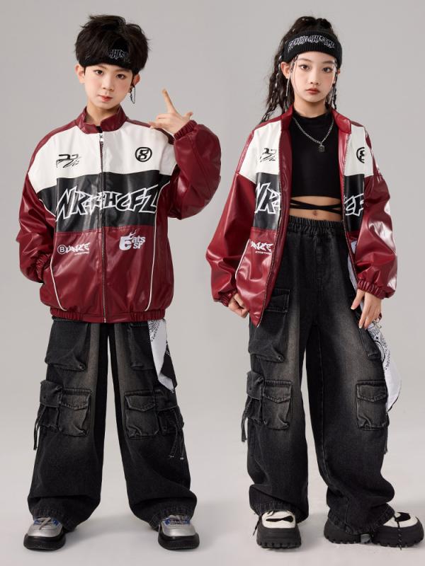 ジャケット 男の子 キッズ ジュニア ストリートダンス ヒップホップ ライダース PUレザー フェイクレザー ロック クール トレンド ダンス衣装 ステージ衣装 発表会 イベント 子供服