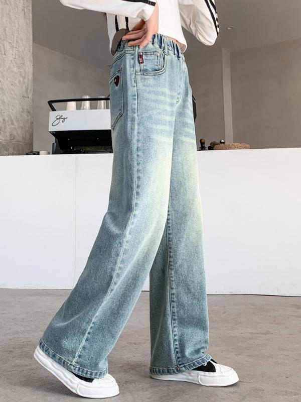 キッズ 女の子 ジュニア デニム ジーンズ 秋冬 カジュアル ストレート ワイドシルエット 普段使い 通学..